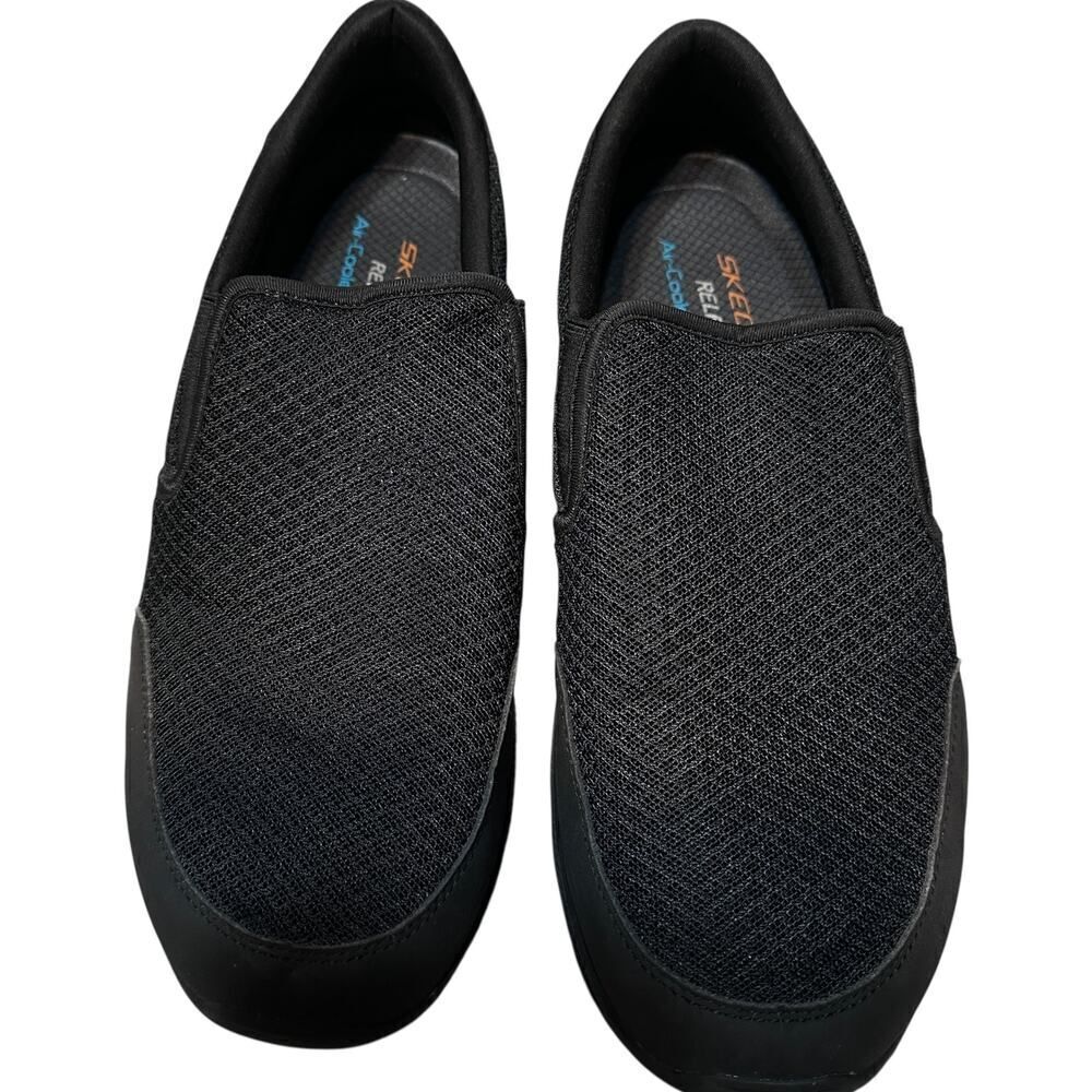 Skechers Men's Relaxed Fit Slip On Shoes-Black-Air-Cooled Memory Foam-Size 10